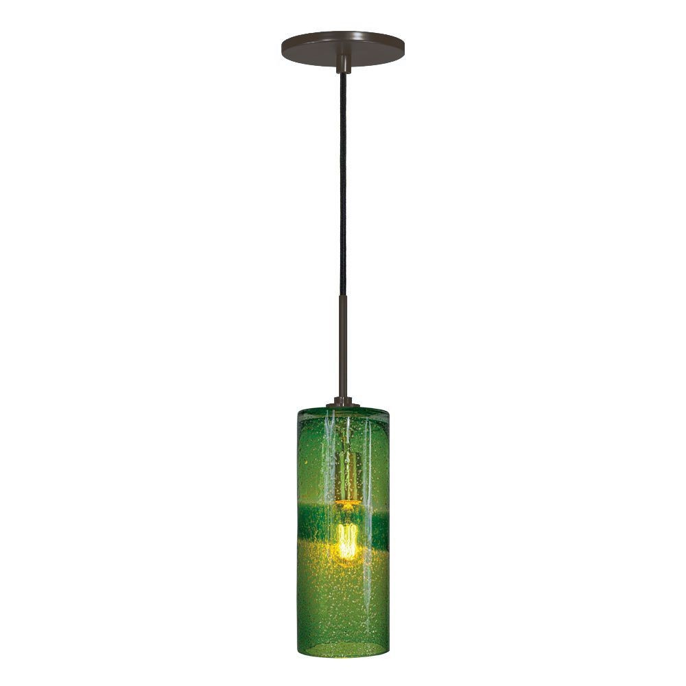 Jesco Lighting-PD408-GN/BZ-One Light Line Volt Pendant with Canopy   Bronze Finish with Green Glass