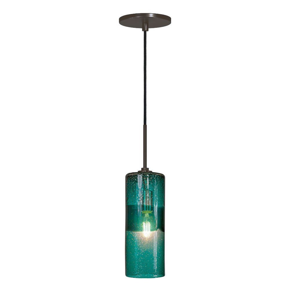 Jesco Lighting-PD408-TE/BZ-One Light Line Volt Pendant with Canopy   Bronze Finish with Teal Glass
