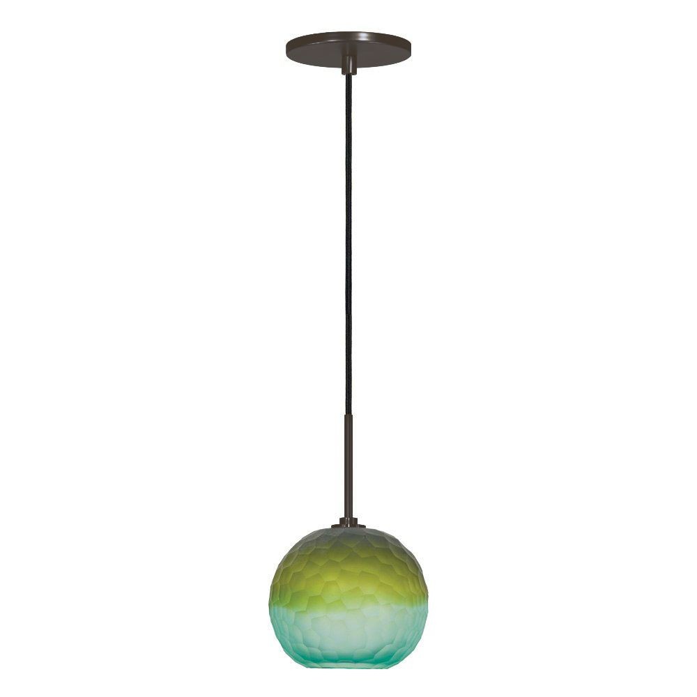 Jesco Lighting-PD409-BUGN/BZ-One Light Line Volt Pendant with Canopy   Bronze Finish with Blue Green Glass