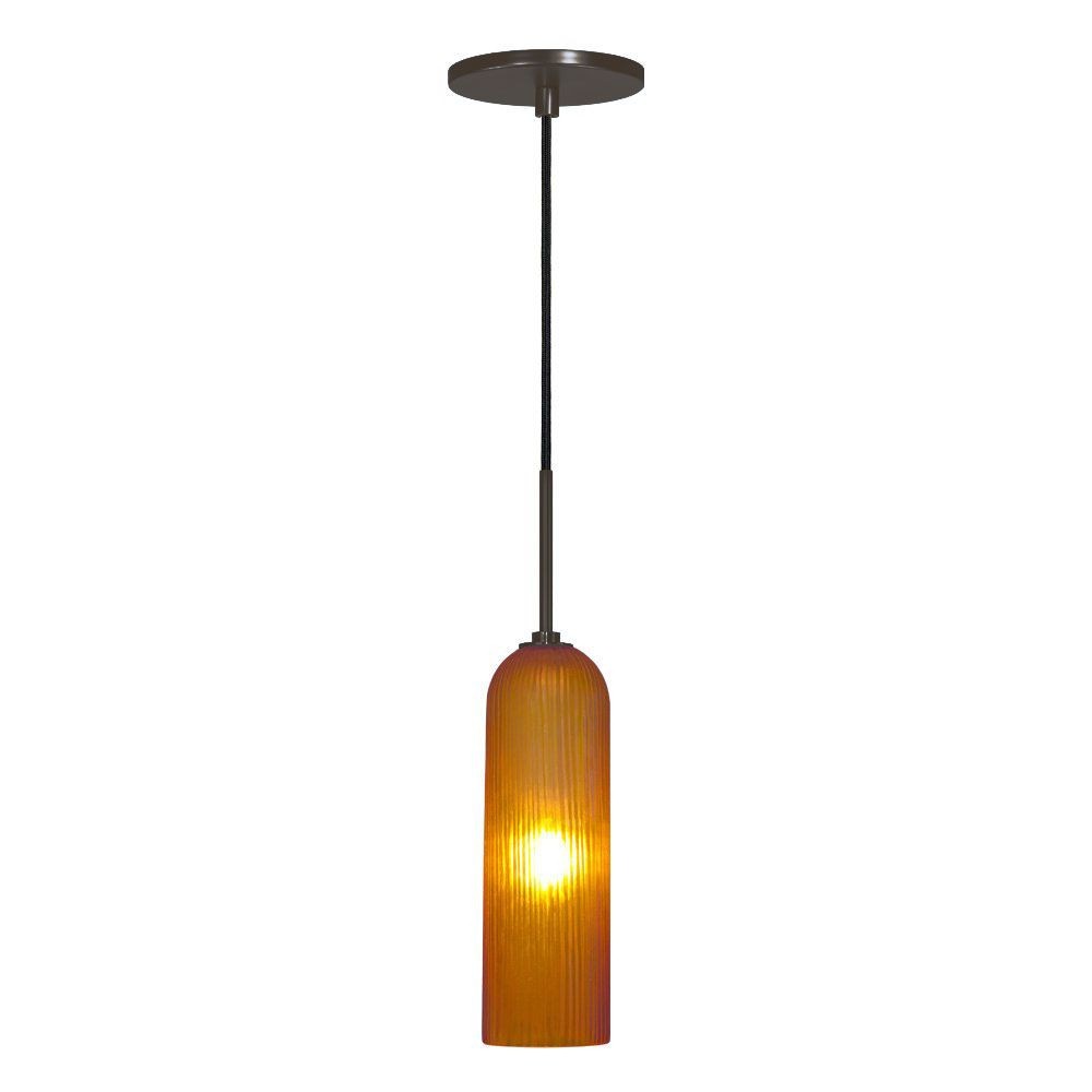 Jesco Lighting-PD411-AM/BZ-One Light Line 60W Voltage Pendant with Canopy   Bronze Finish with Amber Glass