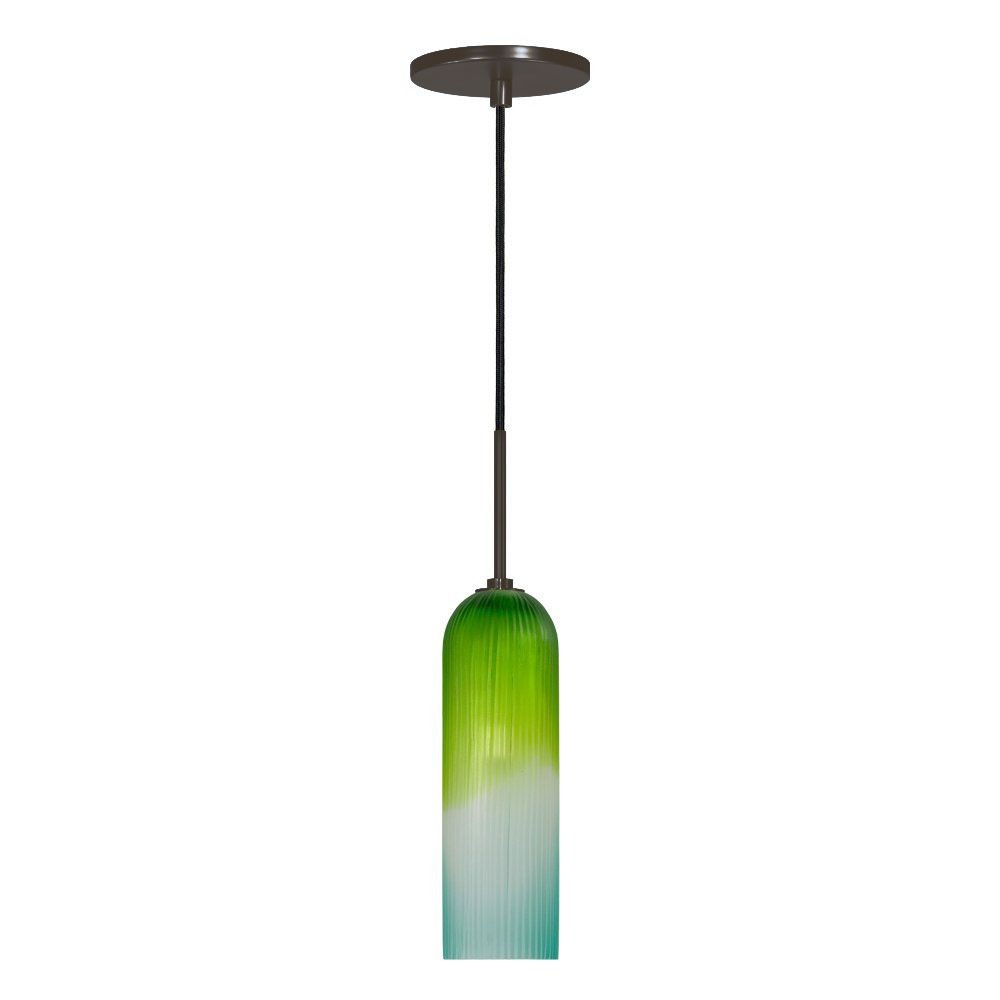 Jesco Lighting-PD411-BUGN/BZ-One Light Line 60W Voltage Pendant with Canopy   Bronze Finish with Blue Green Glass