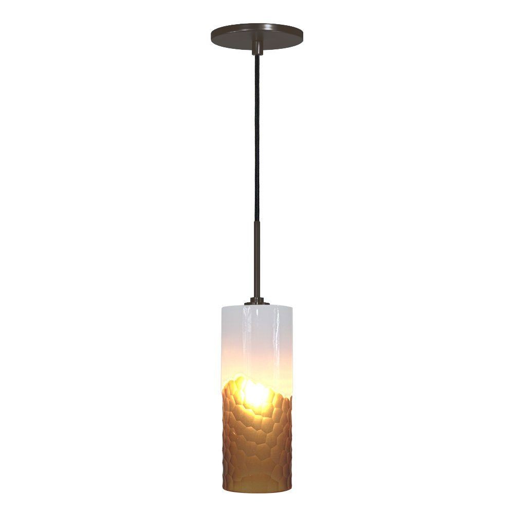 Jesco Lighting-PD414-WHAM/BZ-One Light Line 60W Voltage Pendant with Canopy   Bronze Finish with White/Amber Glass