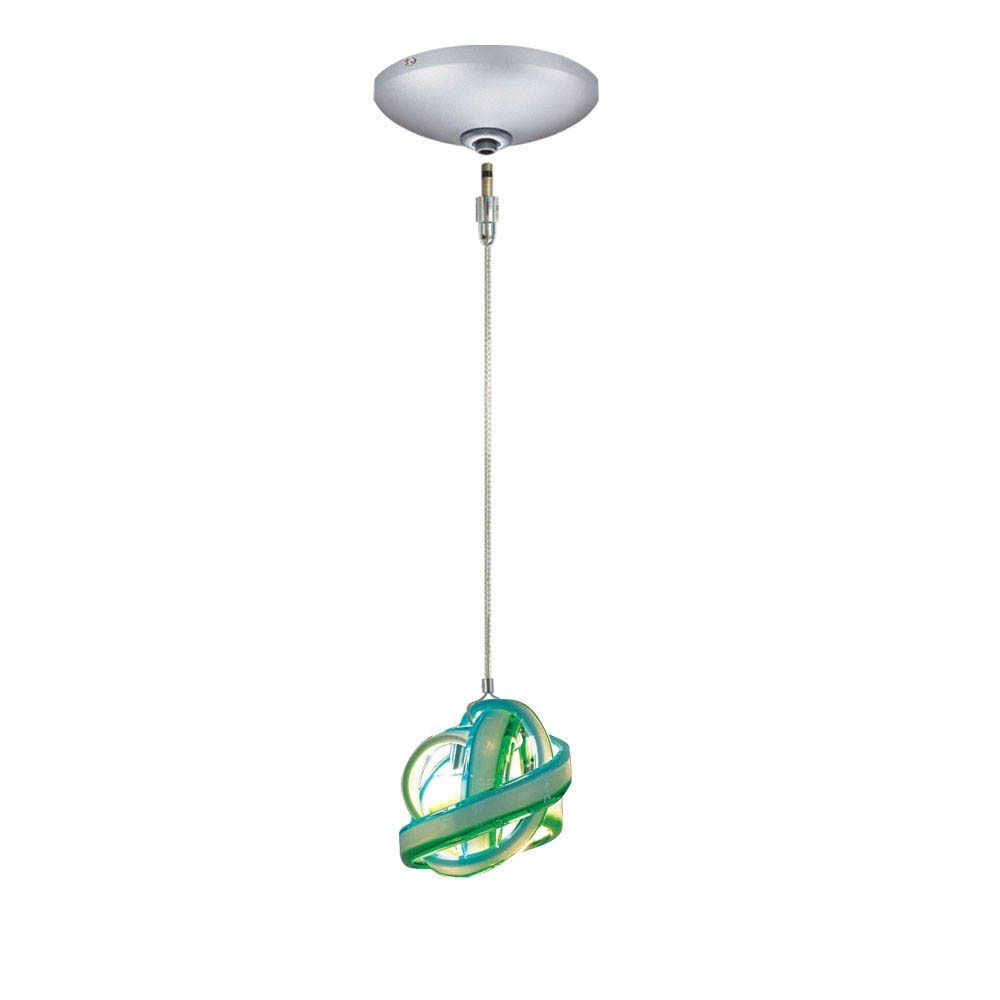 Jesco Lighting-KIT-QAP404-BUGNSN-One Light Low Voltage Pendant with Canopy Kit   Satin Nickel Finish with Blue Green Glass