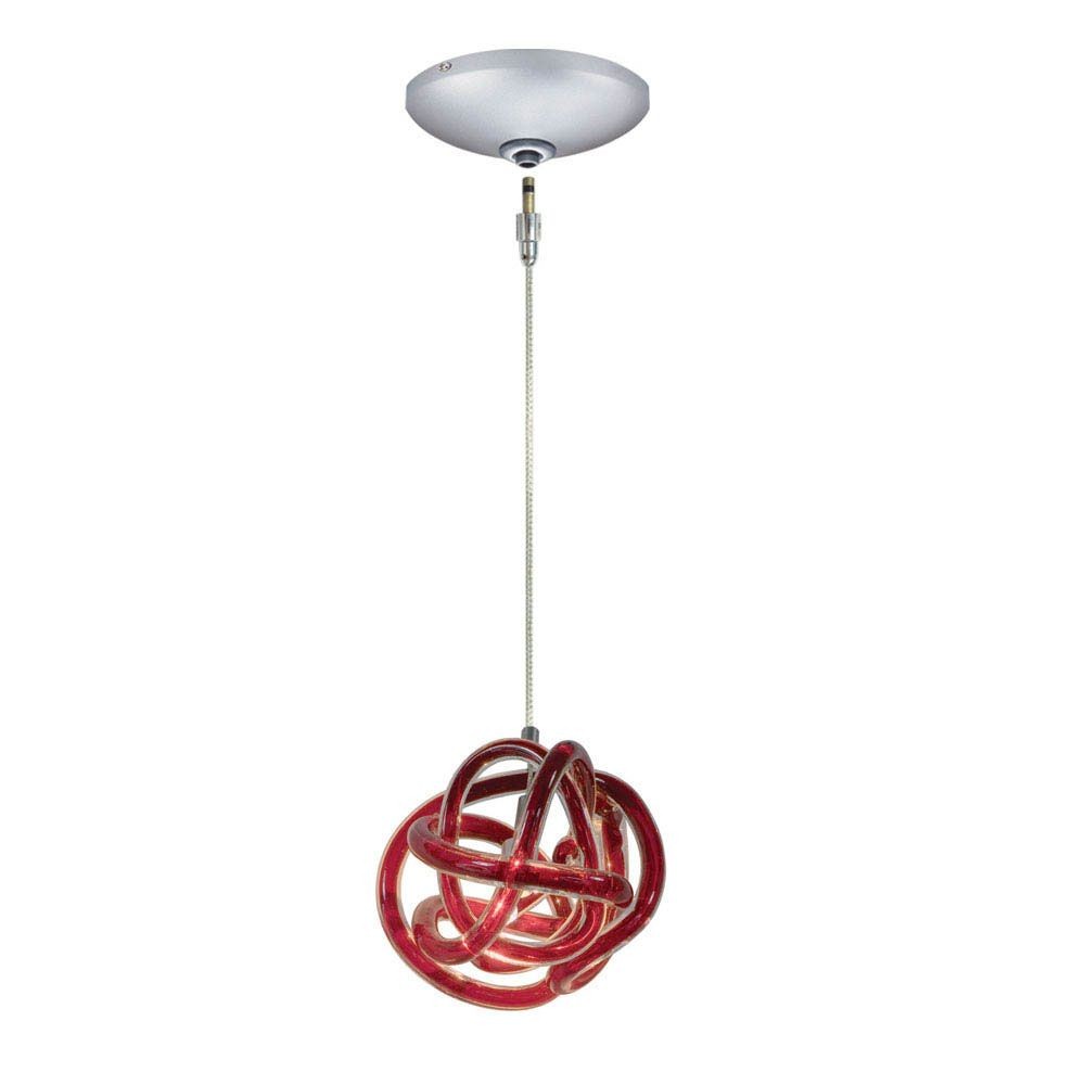 Jesco Lighting-KIT-QAP405-RDSN-One Light Low Voltage Pendant with Canopy Kit   Satin Nickel Finish with Red Glass