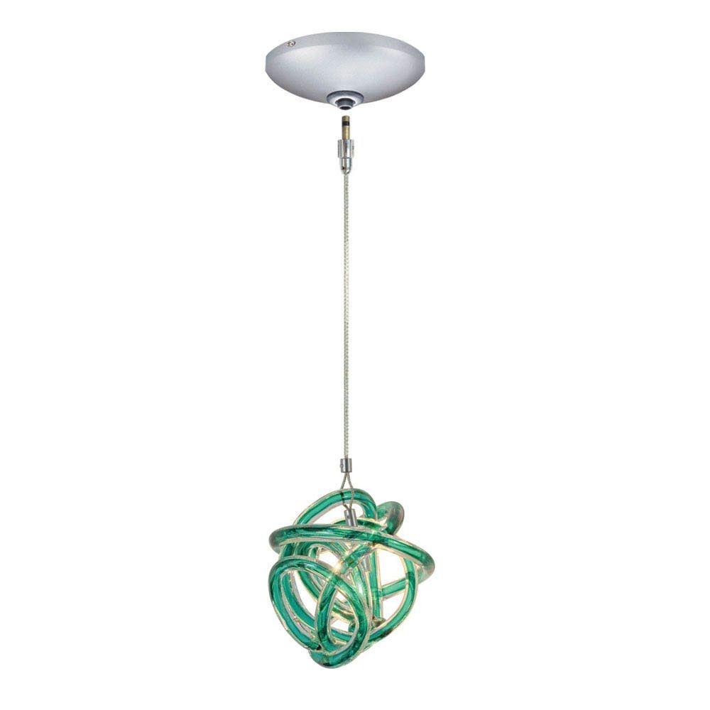Jesco Lighting-KIT-QAP405-TESN-One Light Low Voltage Pendant with Canopy Kit   Satin Nickel Finish with Teal Glass