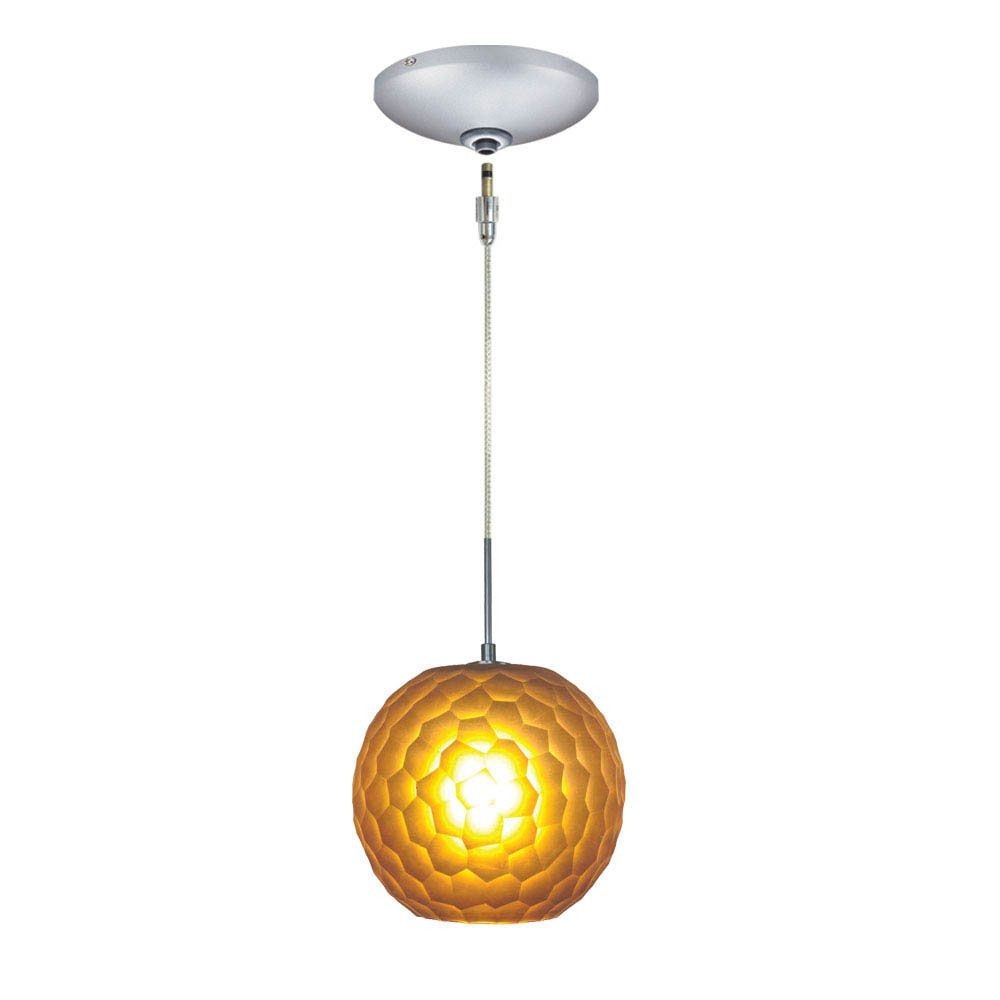 Jesco Lighting-KIT-QAP409-AMSN-Envisage VI - One Light Low Volt Pendant with Canopy Kit   Satin Nickel Finish with Amber Glass