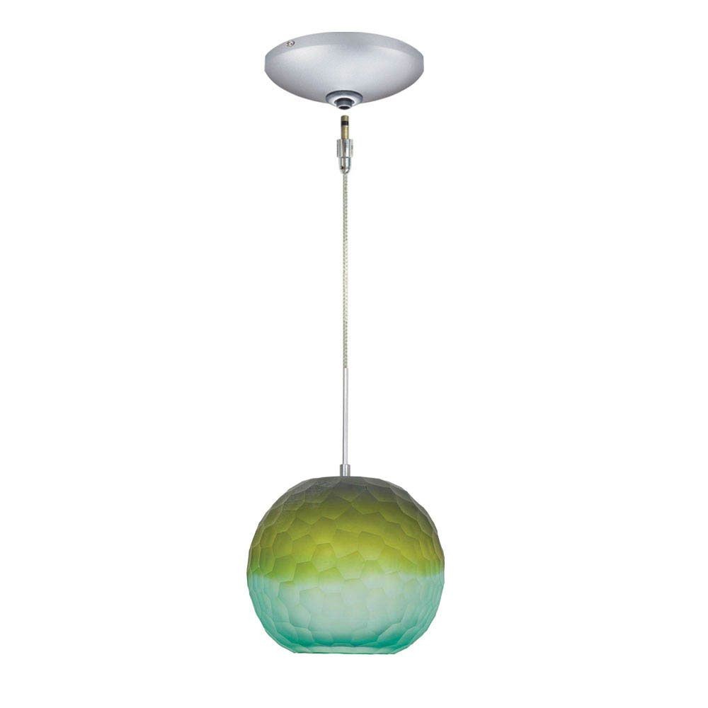 Jesco Lighting-KIT-QAP409-BUGNSN-Envisage VI - One Light Low Volt Pendant with Canopy Kit Satin Nickel Blue Green Satin Nickel Finish with White/Amber Glass