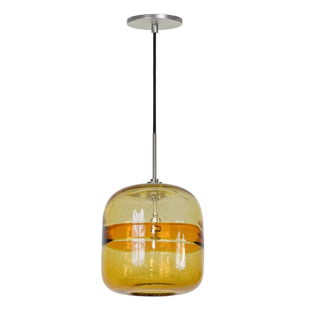 Jesco Lighting-PD407-AM/BN-One Light Line Voltage Pendant with Canopy   Brushed Nickel Finish with Amber Glass