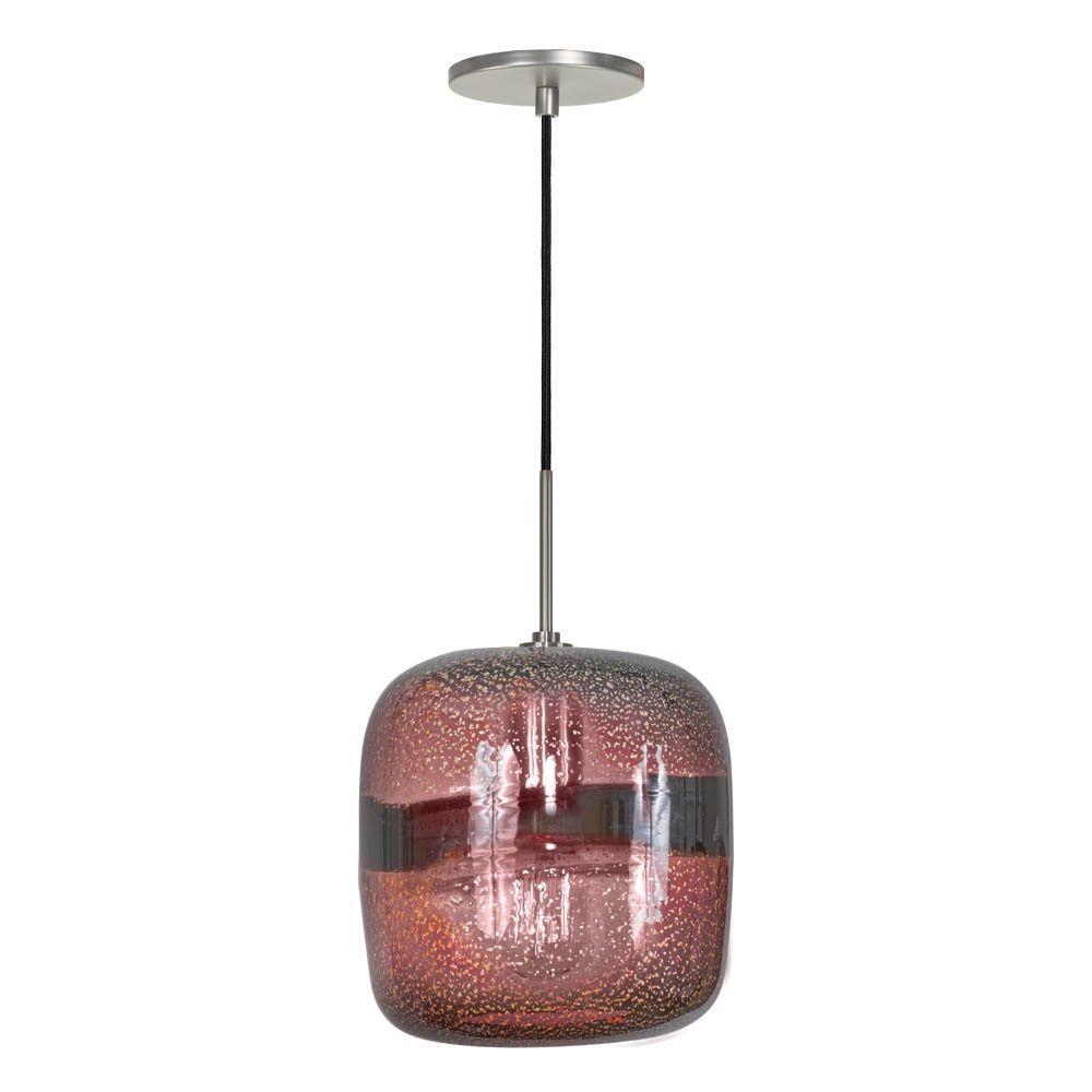 Jesco Lighting-PD407-PU/BN-One Light Line Voltage Pendant with Canopy Brushed Nickel Purple Bronze Finish with Teal Glass