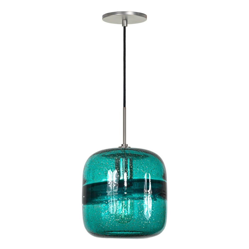 Jesco Lighting-PD407-TE/BN-One Light Line Voltage Pendant with Canopy   Brushed Nickel Finish with Teal Glass