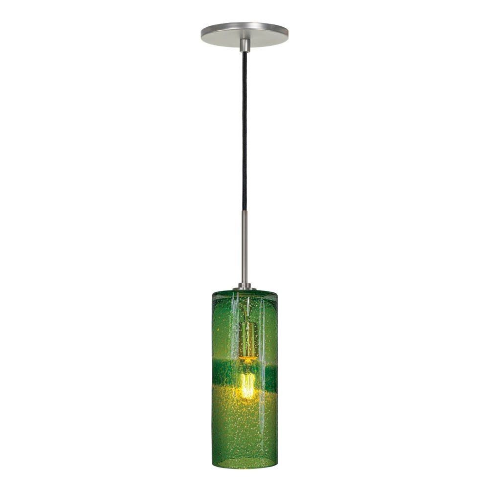 Jesco Lighting-PD408-GN/BN-One Light Line Volt Pendant with Canopy   Brushed Nickel Finish with Green Glass