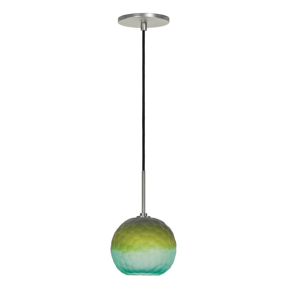 Jesco Lighting-PD409-BUGN/BN-One Light Line Volt Pendant with Canopy   Brushed Nickel Finish with Blue Green Glass