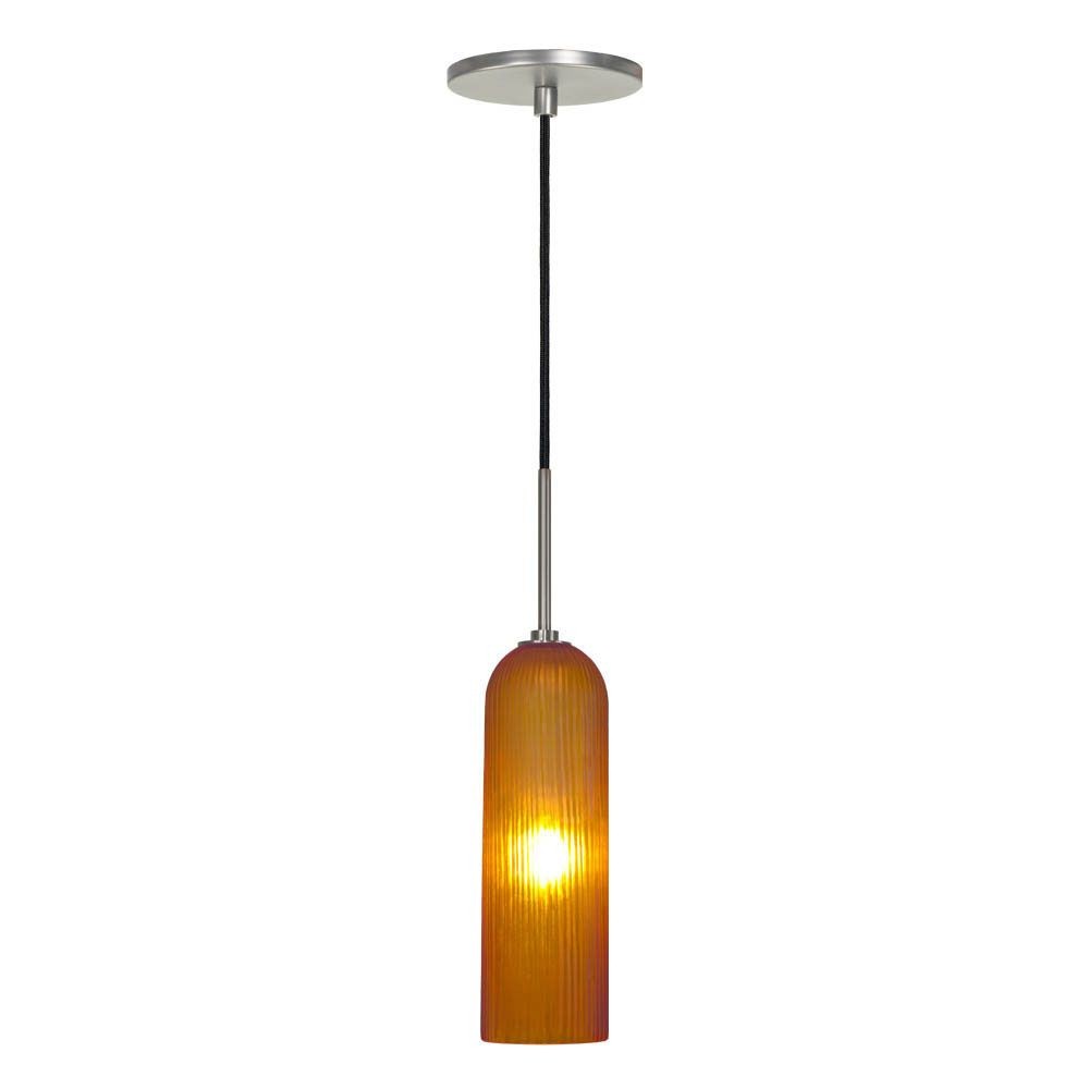 Jesco Lighting-PD411-AM/BN-One Light Line 60W Voltage Pendant with Canopy   Brushed Nickel Finish with Amber Glass