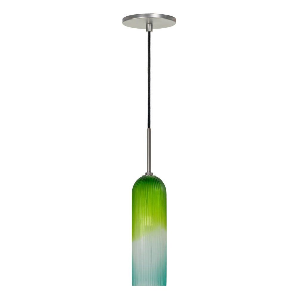 Jesco Lighting-PD411-BUGN/BN-One Light Line 60W Voltage Pendant with Canopy   Brushed Nickel Finish with Blue Green Glass