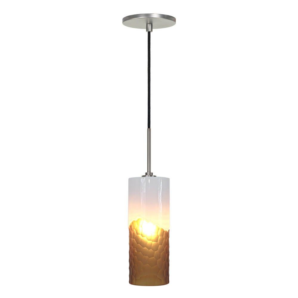 Jesco Lighting-PD414-WHAM/BN-One Light Line 60W Voltage Pendant with Canopy   Brushed Nickel Finish with White/Amber Glass