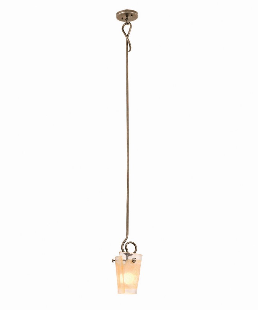 Kalco Lighting-1851AC/FROST-Tribecca - 1 Light Mini Pendant Antique Copper Frost Pearl Silver Finish with Antique Filigree Glass