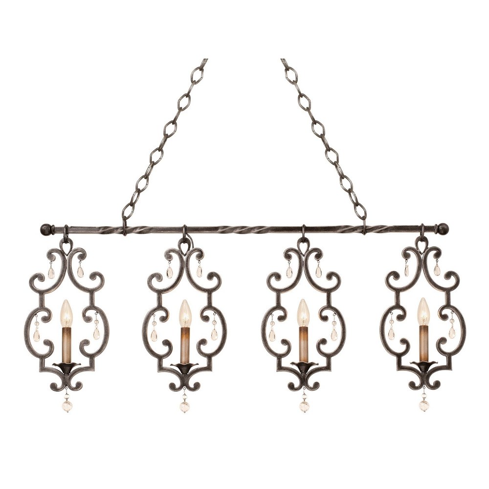 Kalco Lighting-2635VI-Montgomery - 38.25 Inch Four Light Island   Vintage Iron Finish with Clear Crystal