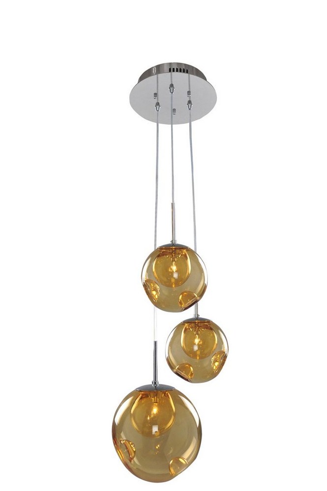 Kalco Lighting-309540CH/AMBER-Meteor - Three Light Pendant Chrome Amber Chrome Finish with Sapph Glass