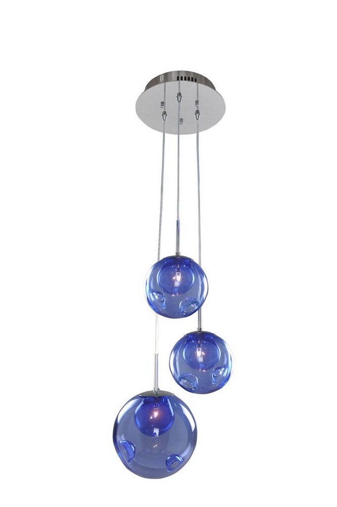 Kalco Lighting-309540CH/SAPPH-Meteor - Three Light Pendant Chrome Sapph Chrome Finish with Sapph Glass