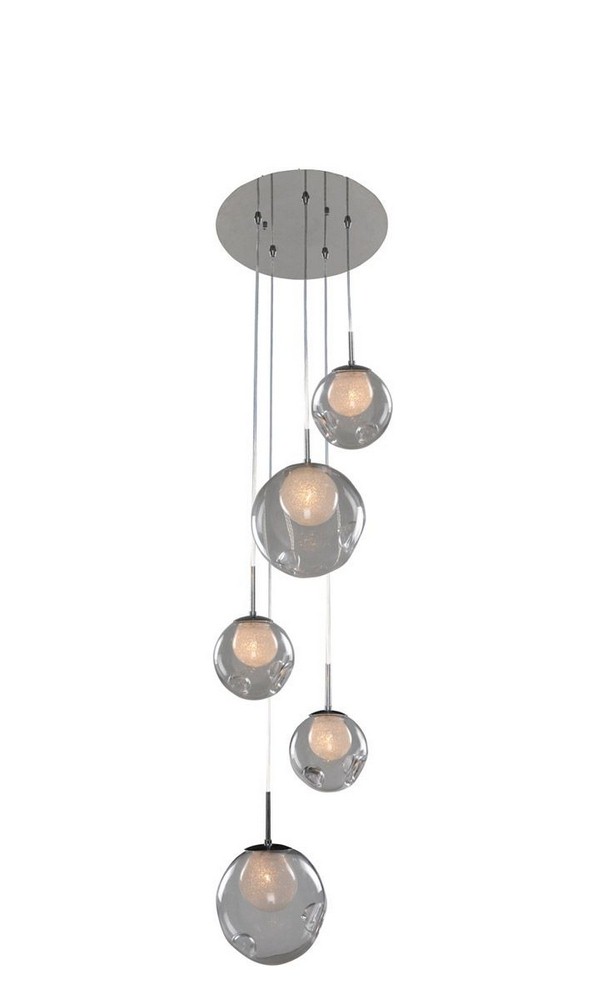 Kalco Lighting-309541CH/CLEAR-Meteor - Five Light Pendant Chrome Clear Chrome Finish with Sapph Glass