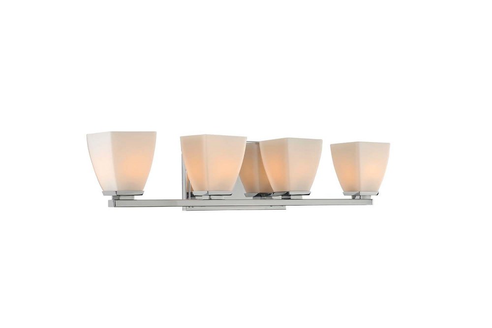 Kalco Lighting-310634CH-Huntington - Four Light Bath Vanity Chrome  Satin Nickel Finish with Opal White Glass