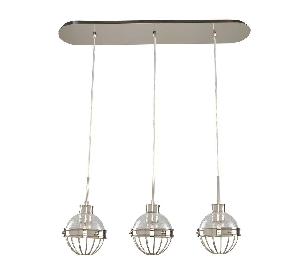 Kalco Lighting-311343PN-Montauk - Three Light Island   Polished Nickel Finish with Clear Bubble Glass