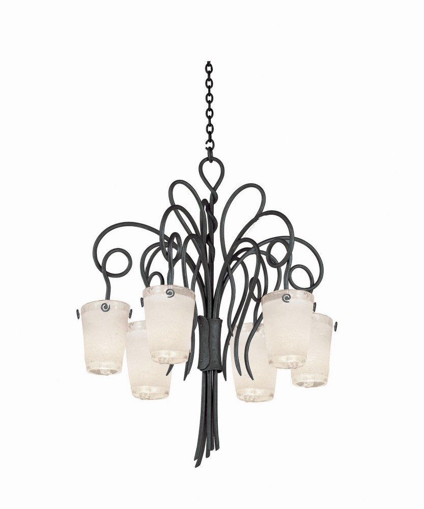 Kalco Lighting-4289TO/FROST-Tribecca - 6 Light Chandelier Tortoise Shell Frosted Pearl Silver Finish with Antique Filigree Glass