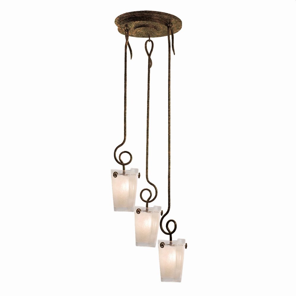 Kalco Lighting-4302AC/ANTQ-Tribecca - 3 Light Foyer Pendant Antique Copper Antique Filigree Pearl Silver Finish with Antique Filigree Glass