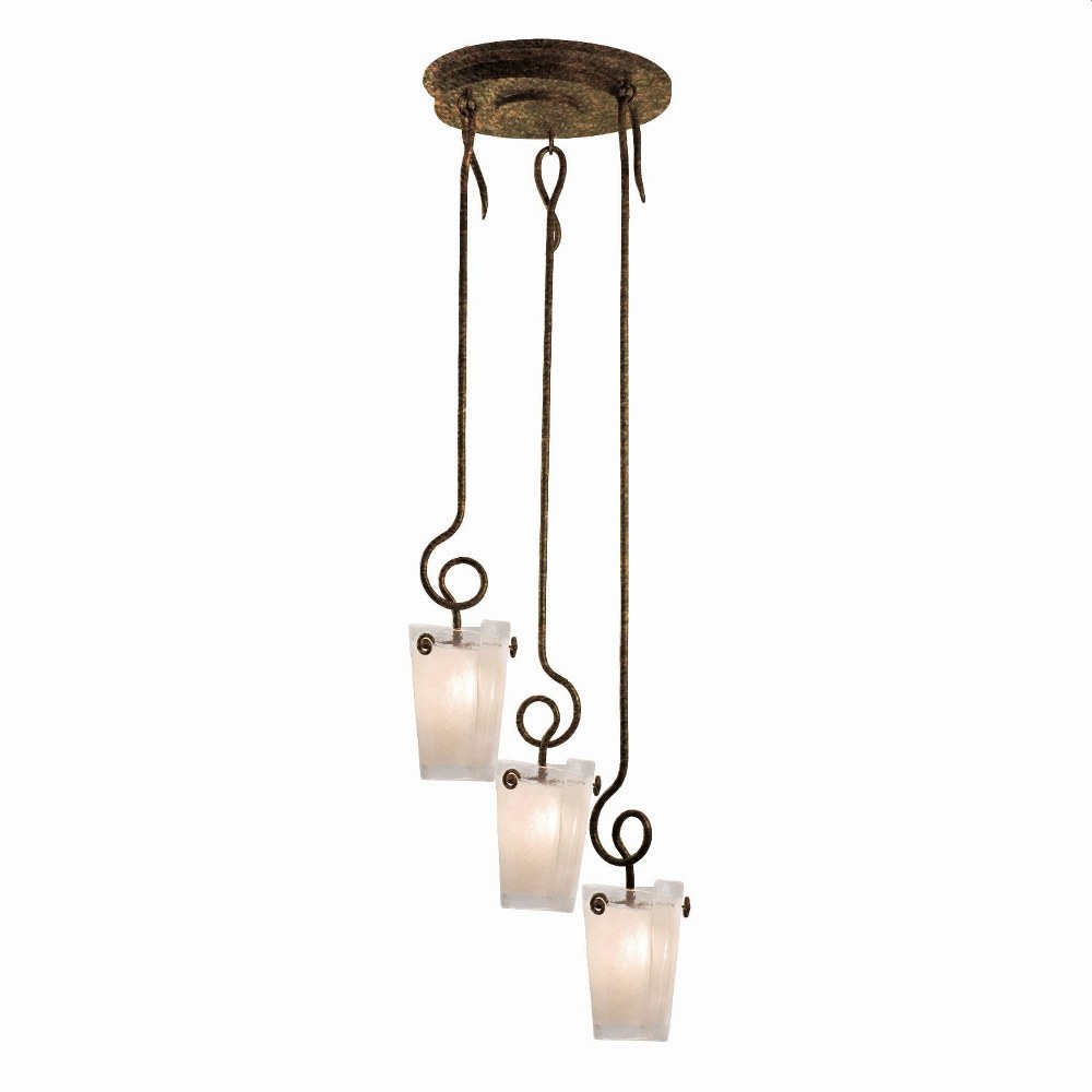 Kalco Lighting-4302AC/FROST-Tribecca - 3 Light Foyer Pendant Antique Copper Frosted Pearl Silver Finish with Antique Filigree Glass
