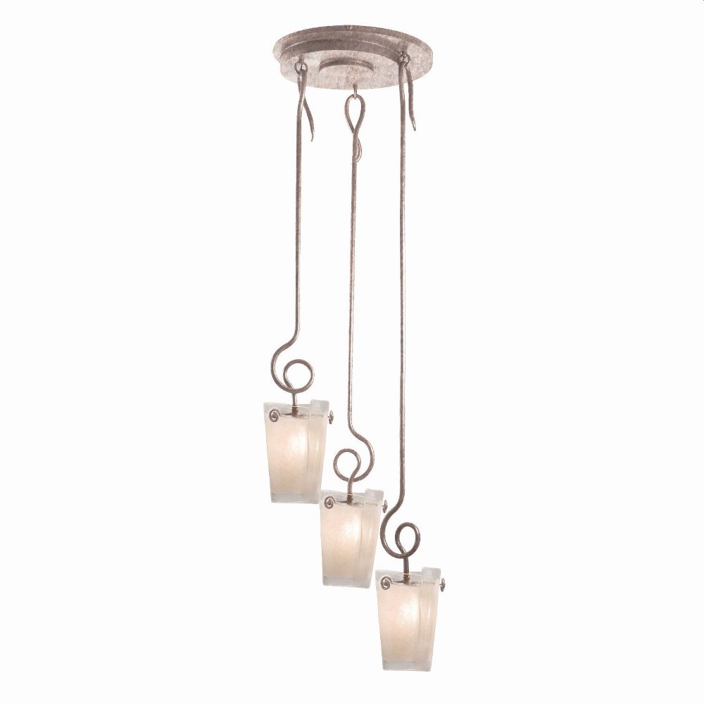 Kalco Lighting-4302PS/FROST-Tribecca - 3 Light Foyer Pendant Pearl Silver Frosted Pearl Silver Finish with Antique Filigree Glass