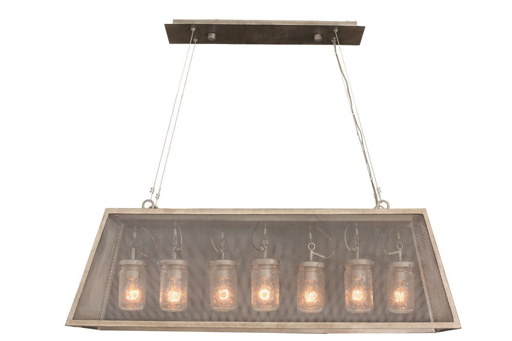 Kalco Lighting-500060CI-Highland - Seven Light Island   Country Iron Finish with Clear Seeded Glass