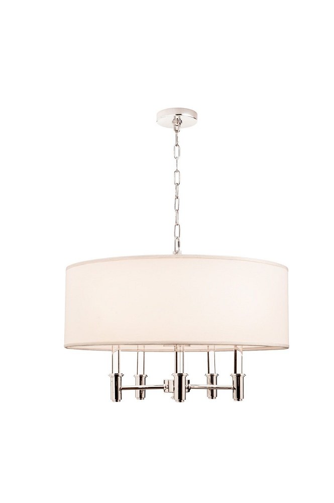 Kalco Lighting-500572CH-DuPont - Five Light Round Pendant   Chrome Finish with White Fabric Shade