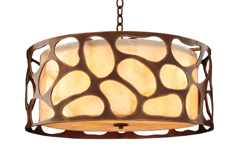 Kalco Lighting-501940CP-Gramercy - Five Light Pendant   Copper Patina Finish with Amber Glass