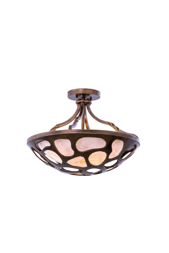 Kalco Lighting-501951CP-Gramercy - Three Light Semi-Flush Mount   Copper Patina Finish with Amber Glass