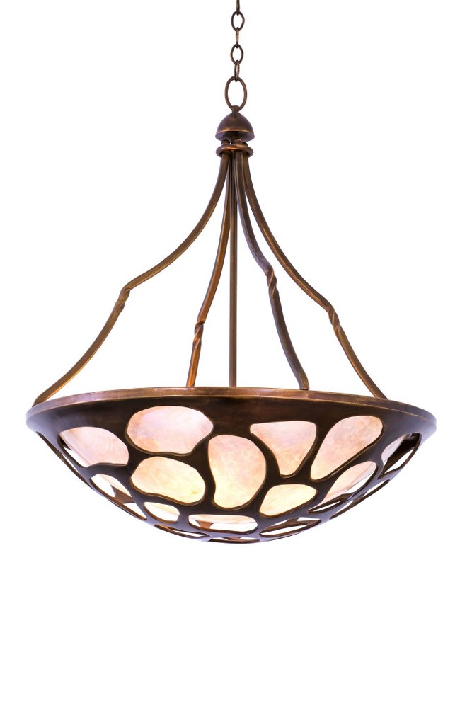 Kalco Lighting-501953CP-Gramercy - Five Light Bowl Pendant   Copper Patina Finish with Amber Glass