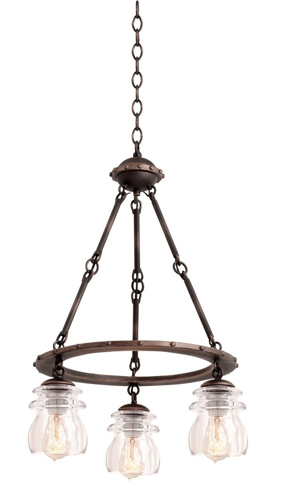 Kalco Lighting-6319AC-Brierfield - Three Light Chandelier   Antique Copper Finish with Clear Glass