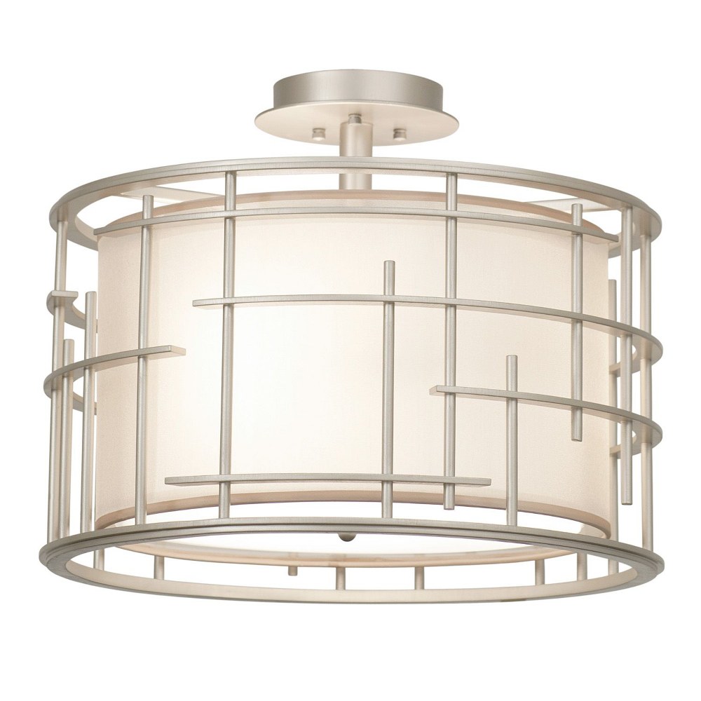 Kalco Lighting-6482TS-Atelier - Three Light Semi-Flush Mount   Tarnished Silver Finish with Clear Organza Fabric Shade