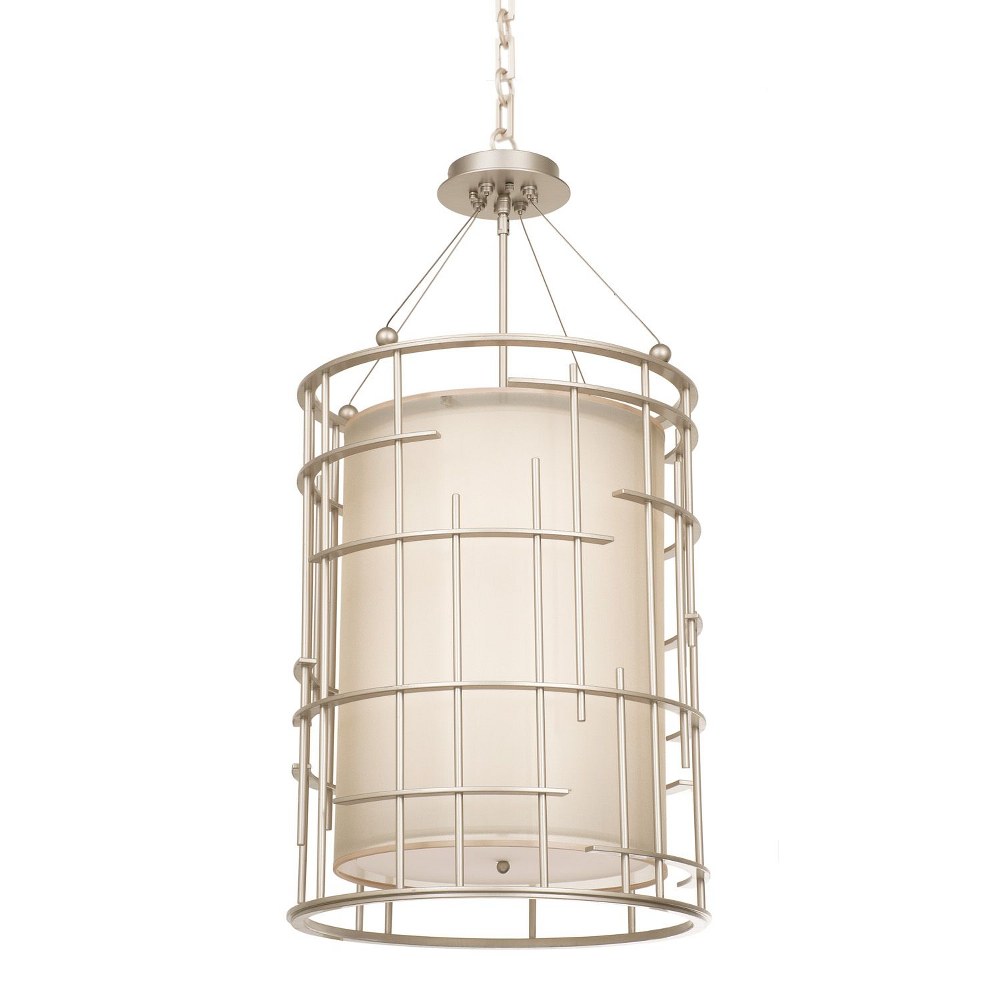 Kalco Lighting-6484TS-Atelier - Eight Light Chandelier   Tarnished Silver Finish with Clear Organza Fabric Shade