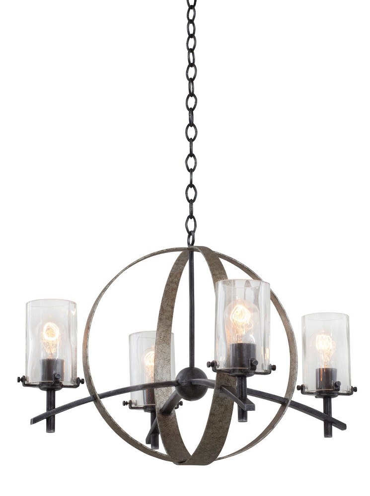 Kalco Lighting-7097VI-Irvine - Four Light Chandelier   Vintage Iron Finish with Clear Glass