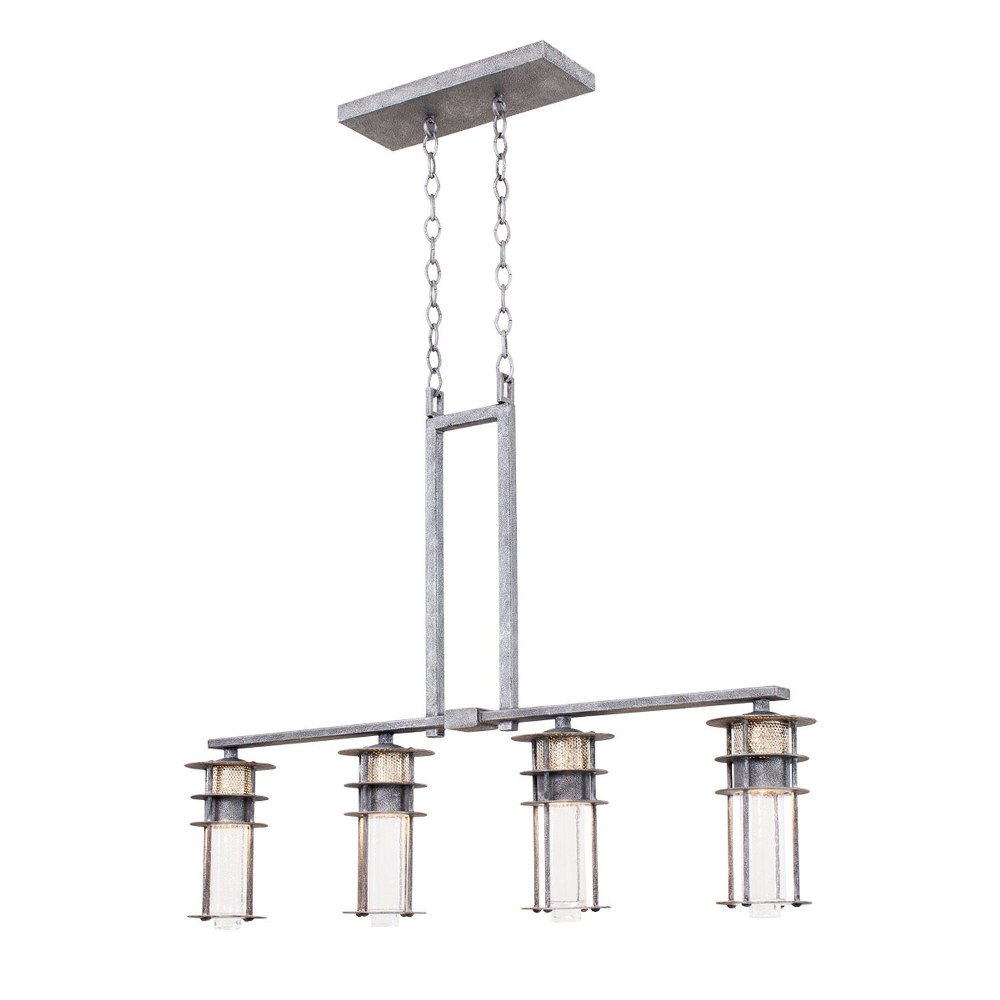 Kalco Lighting-7295RI-Anchorage - Four Light Island   Rugged Iron Finish with Clear Seeded Glass