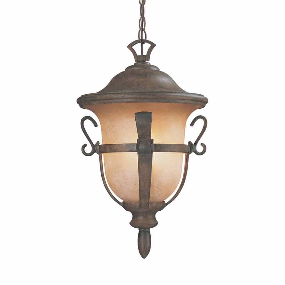 Kalco Lighting-9396WT-Tudor - Three Light Outdoor Medium Hanging Lantern   Walnut Finish with Ecru Glass