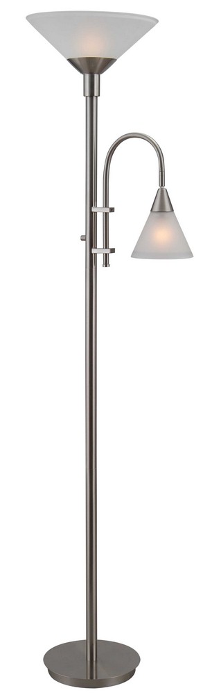 Kenroy Lighting-32234BS-Brady - Two Light Torchiere with Reading Arm   Brushed Steel Finish with White Glass