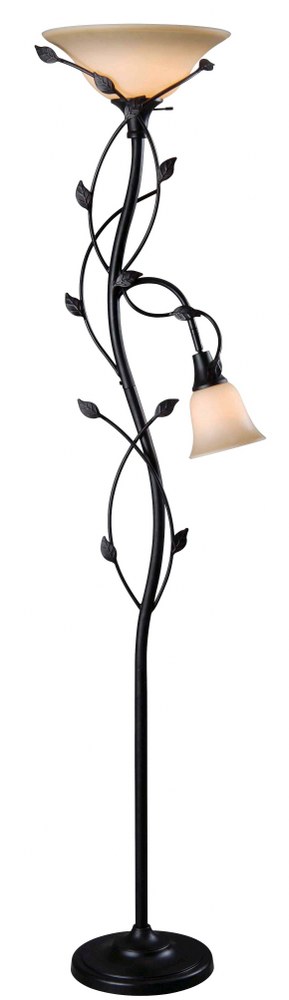 Kenroy Lighting-32241ORB-Ashlen - Two Light Mother and Son Torchiere   Oil Rubbed Bronze Finish with Amber Scavo Glass