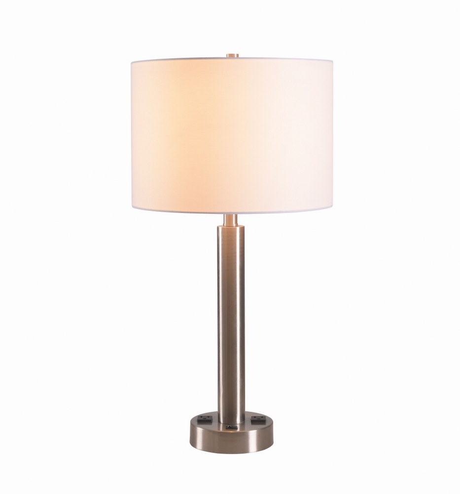 Kenroy Lighting-32698BS-Hemlock - 1 Light Double Outlet Table Lamp   Brushed Steel Finish with White Linen Fabric Shade