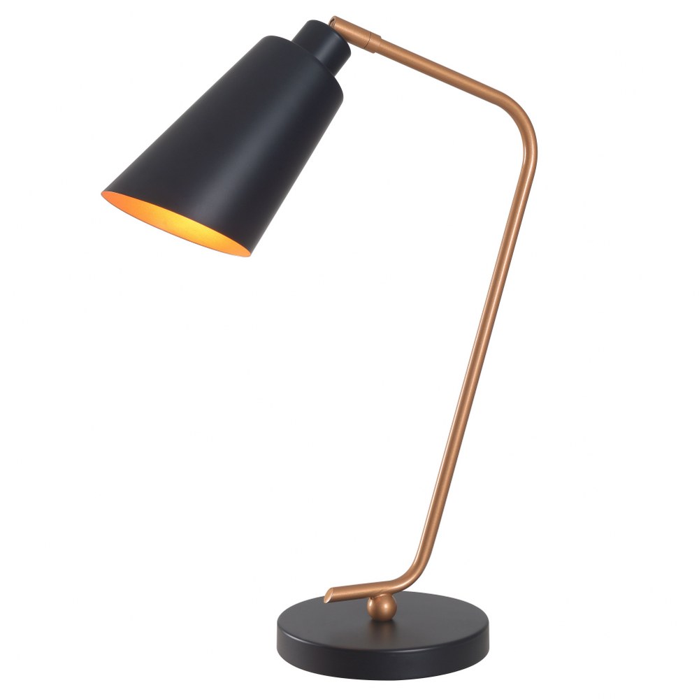 Kenroy Lighting-32940BL-Alvar - 1 Light Desk Lamp   Matte Black/Antique Brass Finish with Painted Black/Copper Metal Shade