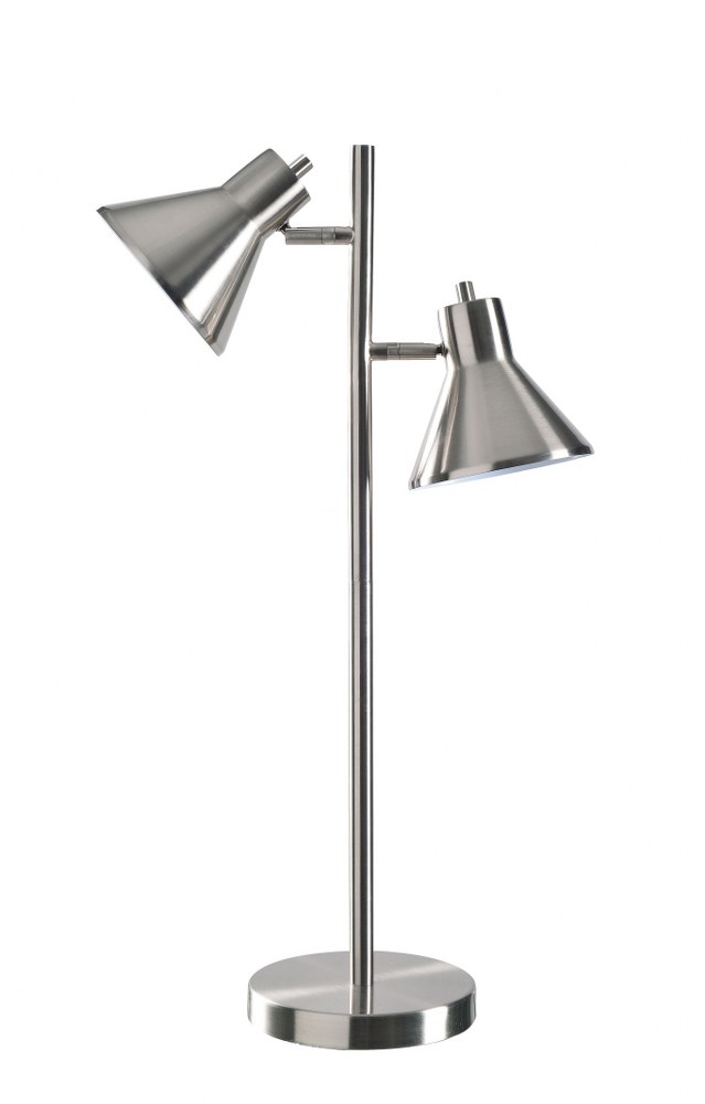 Kenroy Lighting-33075BS-Ash - 2 Light Table Lamp   Brushed Steel Finish with Plated Brush Steel/Painted White Shade