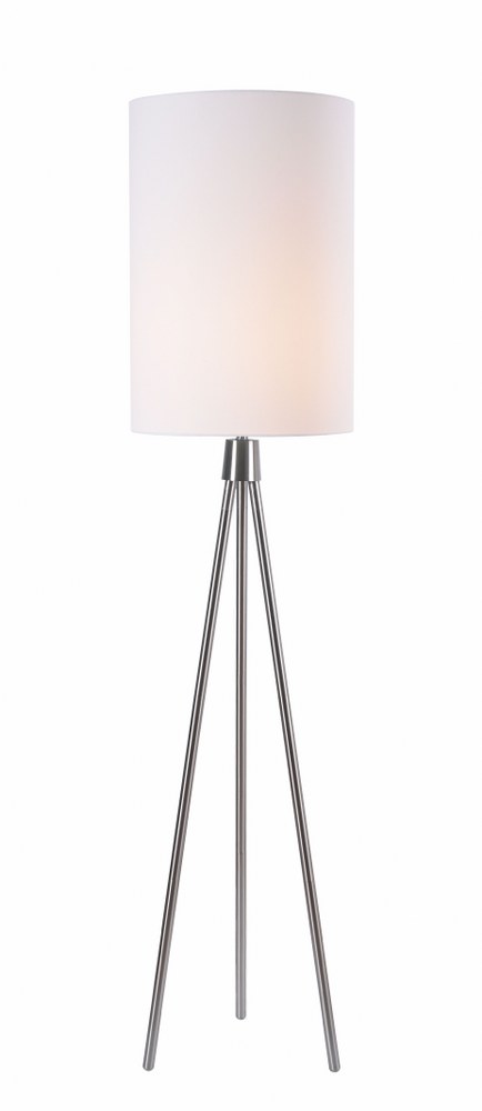 Kenroy Lighting-33138BS-Brock - 1 Light Floor Lamp   Brushed Steel Finish with White Fabric Shade