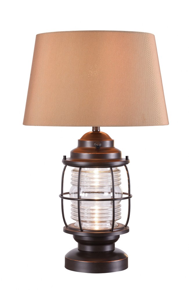 Kenroy Lighting-35227ORB-Beacon - 1 Light Outdoor Table Lamp   Oil Rubbed Bronze Finish with Tan Fabric Shade