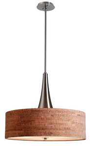 Kenroy Lighting-93013BS-Bulletin - Three Light Pendant   Brushed Steel Finish with Natural Cork Shade