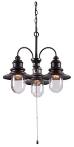Kenroy Lighting-93033ORB-Broadcast - Three Light Outdoor Chandelier   Copper Highlight/Oil Rubbed Bronze Finish with Clear Glass
